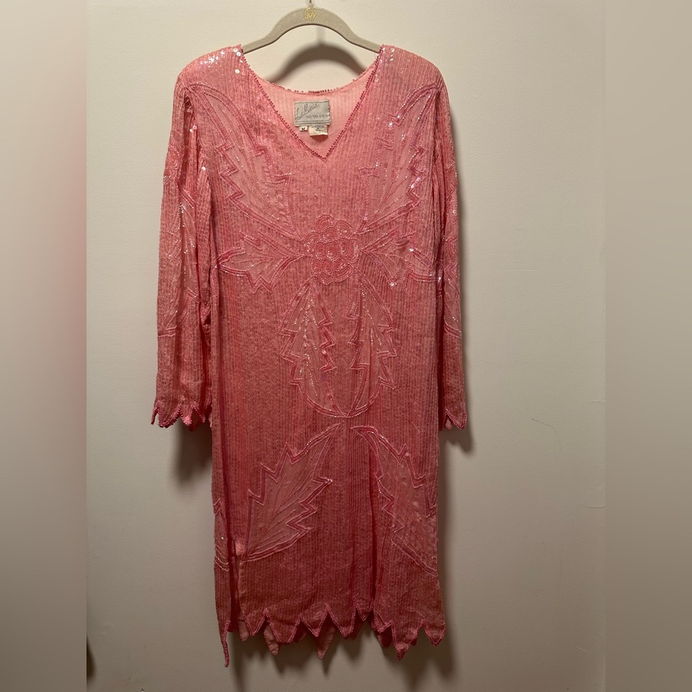 Le Mieux Vintage Pink Sequin Midi Dress Sz M